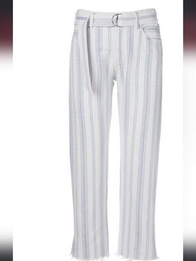 Citizens Of Humanity Striped Blue and White Belted Cropped Jeans